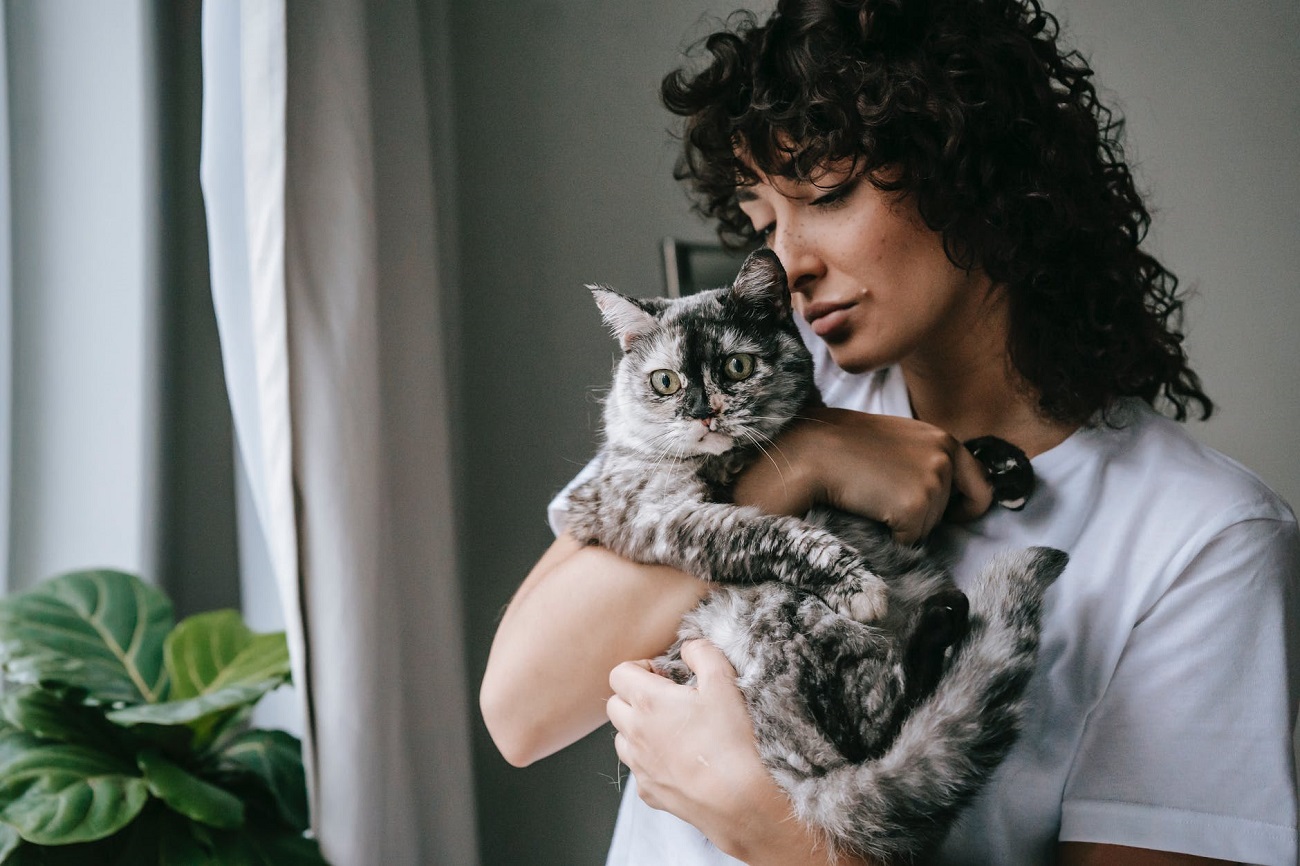 picture of a woman holding a cat in her arms